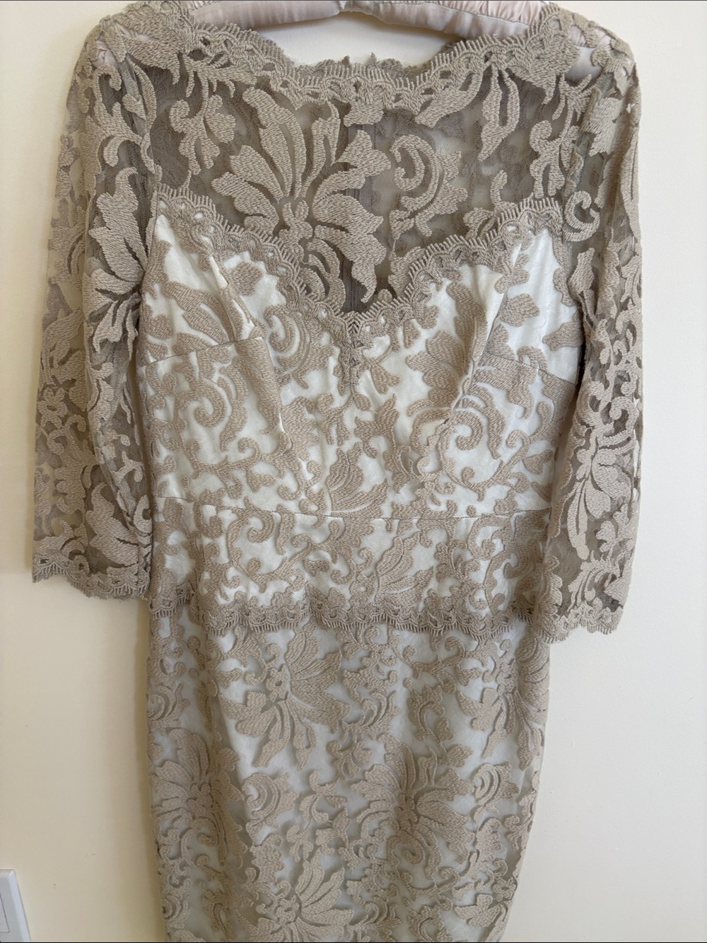 Tadashi Shoji Beige Lace Long-Sleeve Sheath Dress